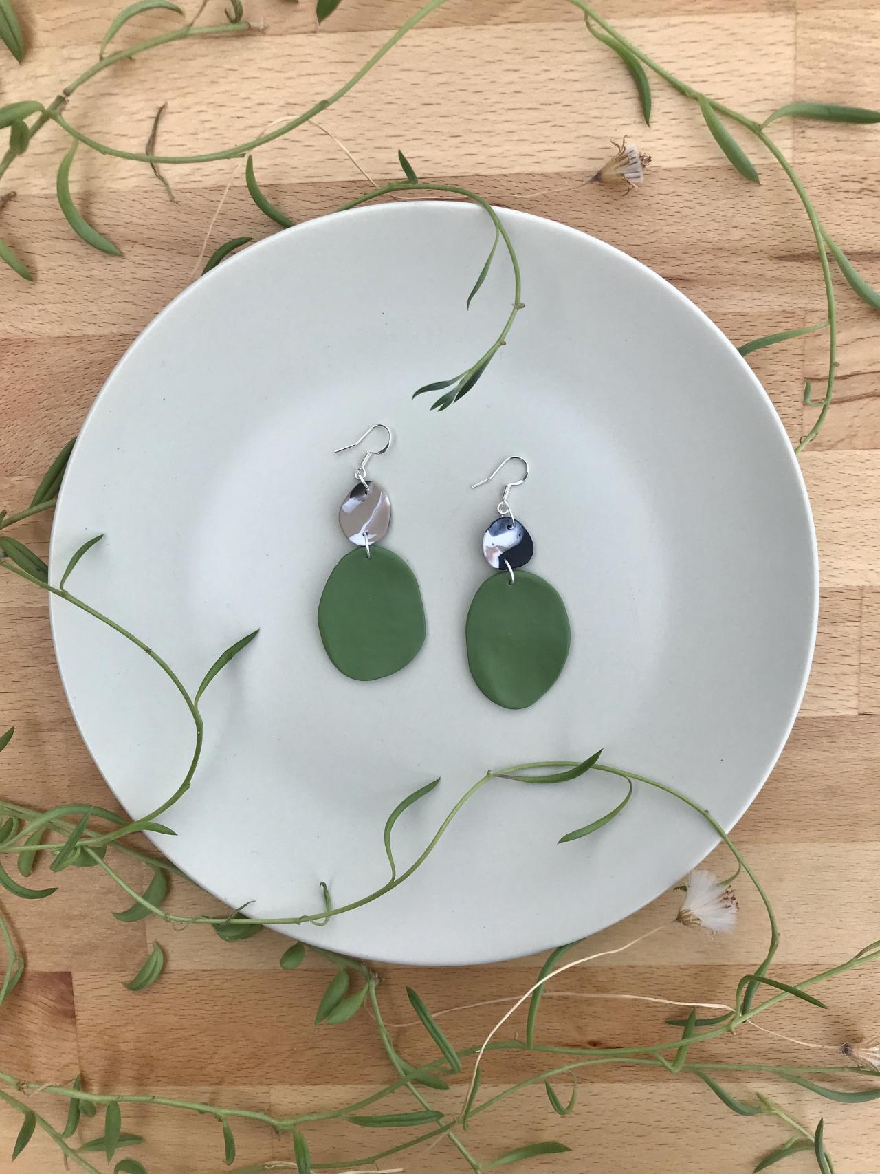 Army Green, Delicate Simple Handmade Polymer Clay Earrings